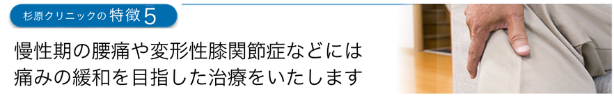 慢性期の腰痛や変形性膝関節症などには痛みの緩和を目指した治療をいたします